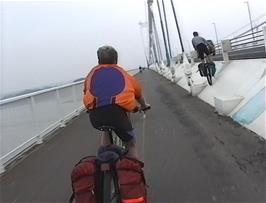 Riding along the cycle path of the original Severn Bridge